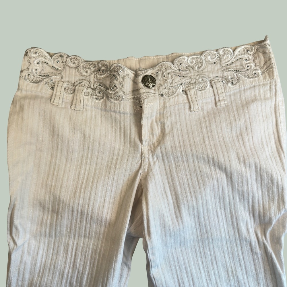 Embellished Cream Capris with Metallic Detail